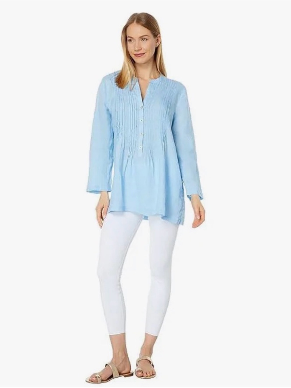 💕NWT Lilly Pulitzer Sarasota Frenchie Blue Linen Pintuck Top - Picture 2 of 7